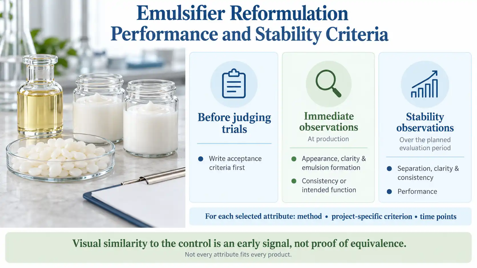 Emulsifier Reformulation Performance and Stability Criteria