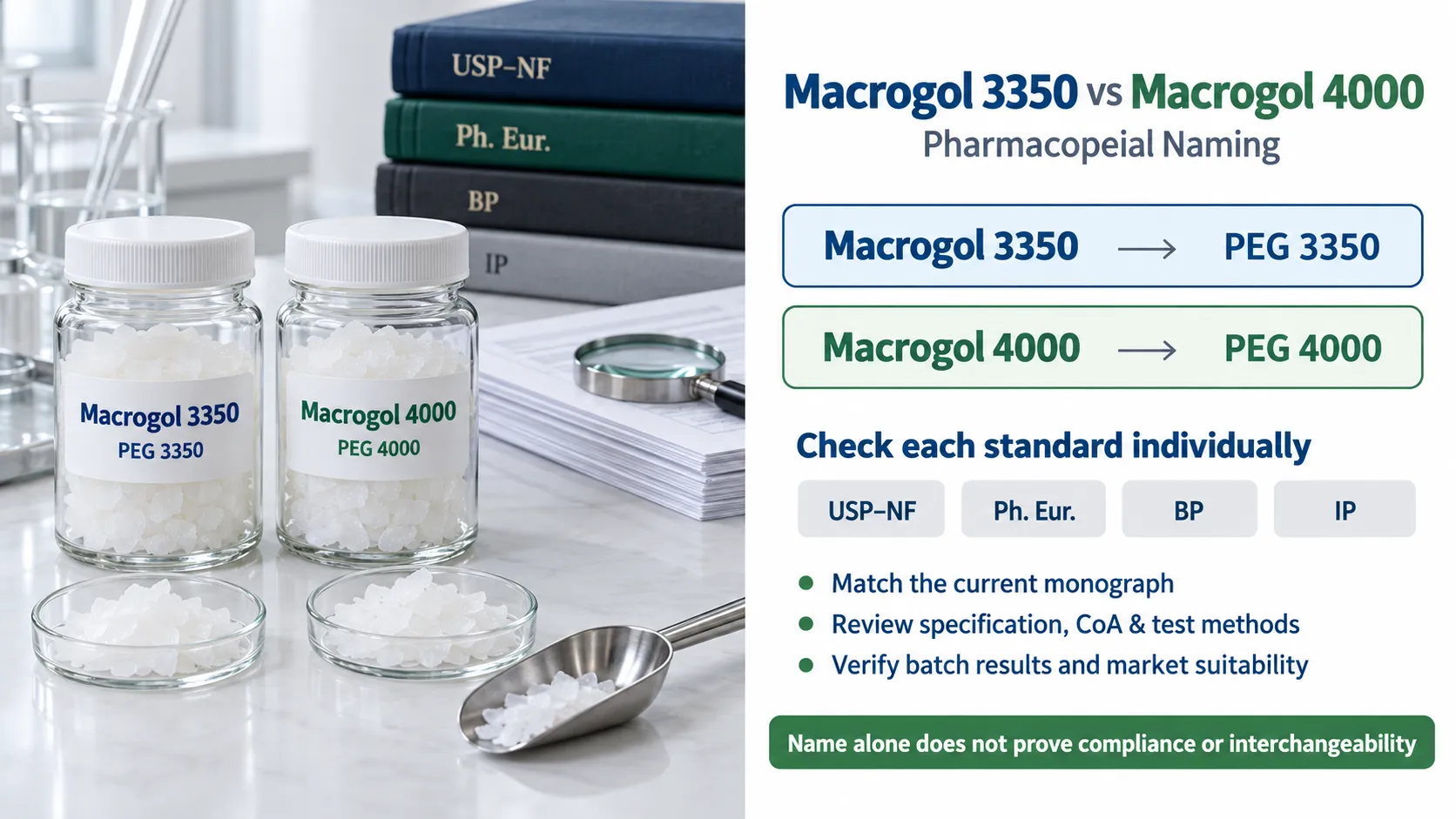Macrogol 3350 vs Macrogol 4000: Pharmacopeial Naming
