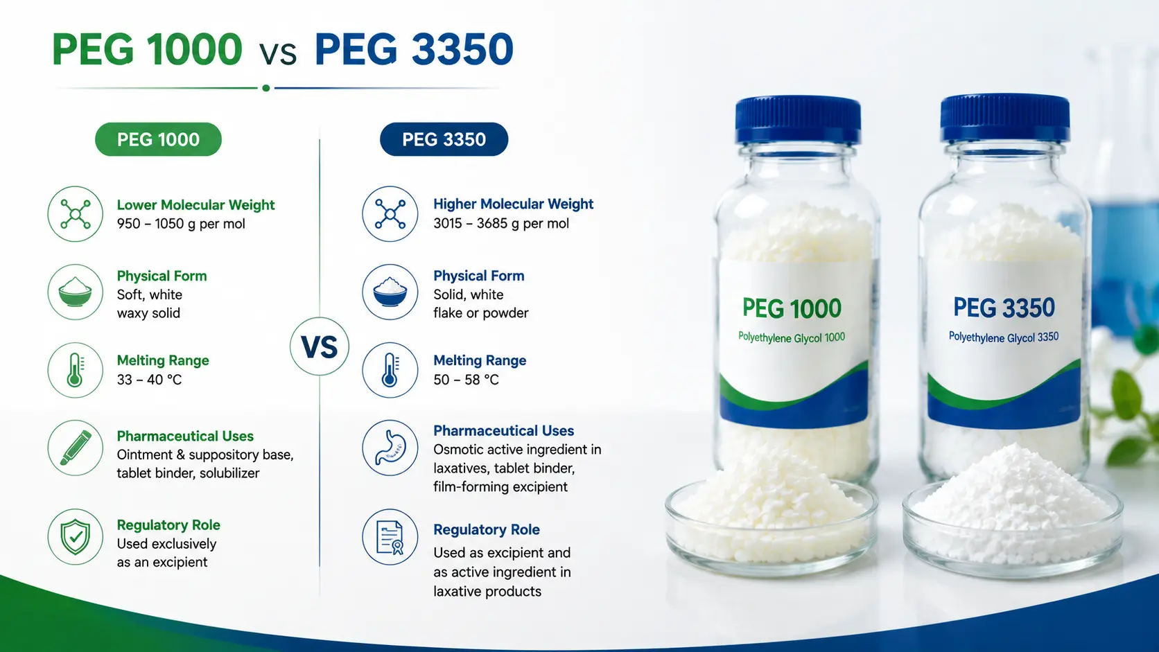PEG 1000 vs PEG 3350: Understanding Their Pharmaceutical Applications