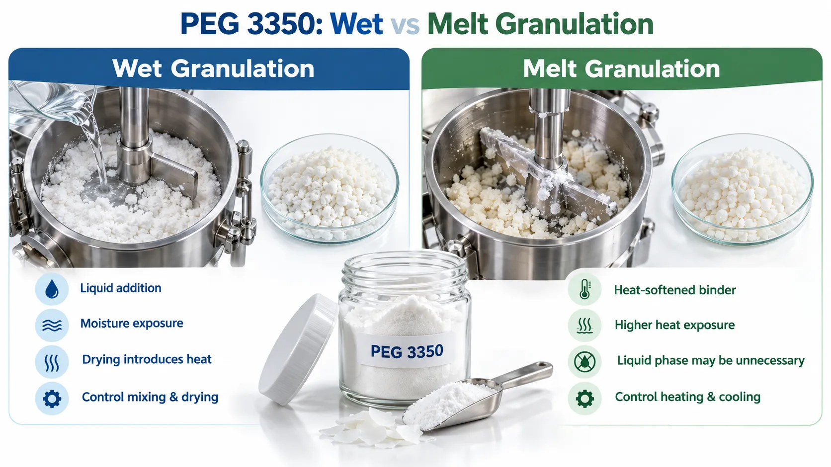 PEG 3350 in Wet Granulation vs Melt Granulation