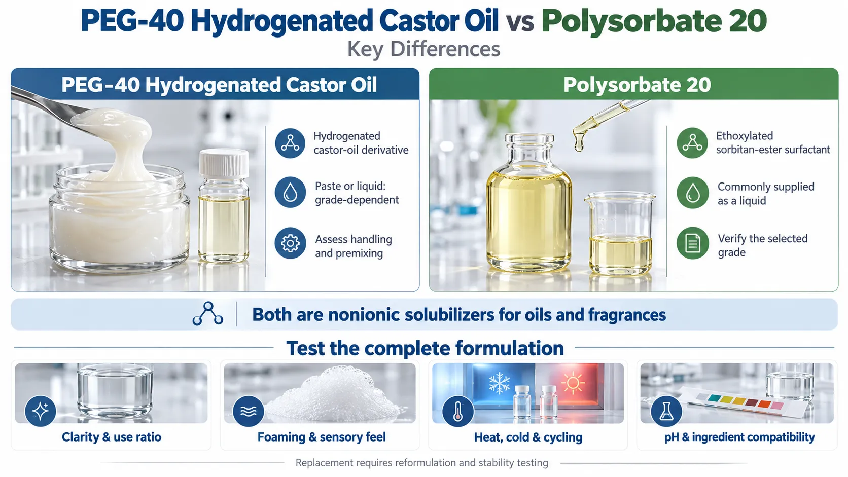 PEG-40 Hydrogenated Castor Oil vs Polysorbate 20: Key Differences