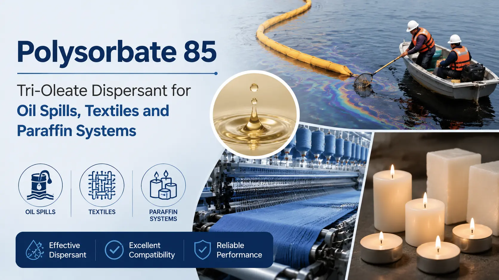 Polysorbate 85 - Tri-Oleate Dispersant for Oil Spills, Textiles and Paraffin Systems